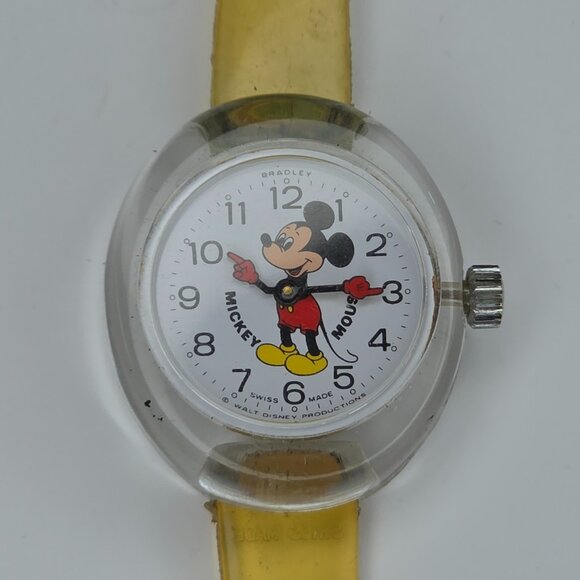 Bradley Disney Watch‎ Mickey Mouse Wind up Acrylic 1970s Rare Retro Vintage ASIS - Picture 1 of 8